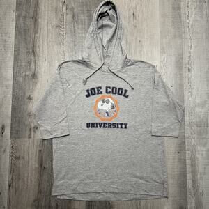 VTG Peanuts Joe Cool University Hooded 3/4 Sleeve Shirt Grey Pull Over Schulz M